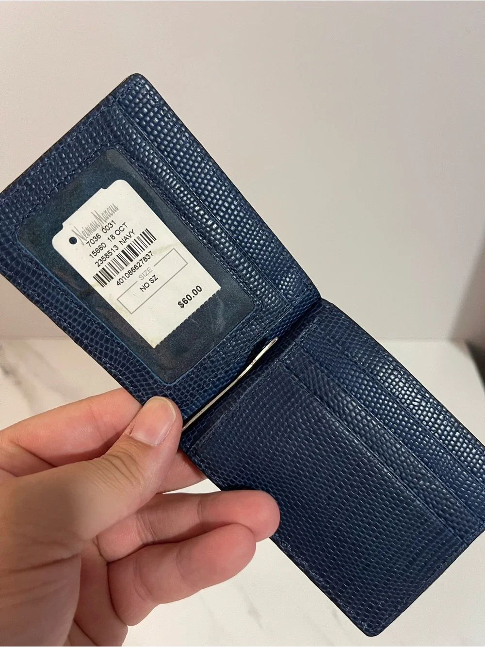 Men's Navy Leather Money Clip Wallet